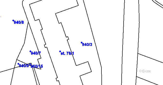 Parcela st. 940/3 v KÚ Klužínek, Katastrální mapa