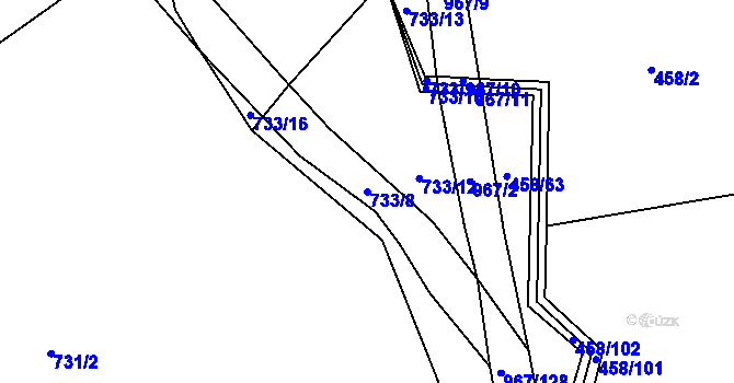 Parcela st. 733/8 v KÚ Klužínek, Katastrální mapa