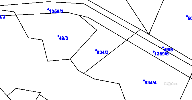 Parcela st. 934/3 v KÚ Klužínek, Katastrální mapa