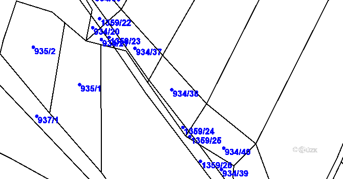 Parcela st. 934/38 v KÚ Klužínek, Katastrální mapa