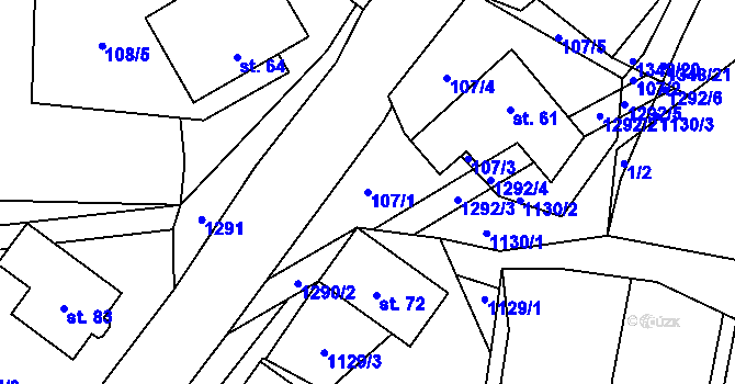 Parcela st. 107/1 v KÚ Klužínek, Katastrální mapa