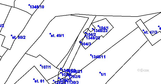 Parcela st. 104/3 v KÚ Klužínek, Katastrální mapa