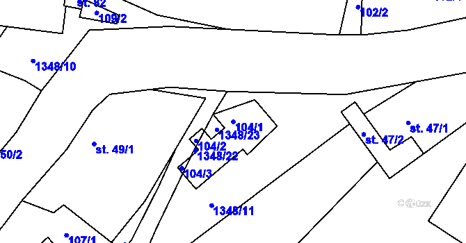 Parcela st. 104/1 v KÚ Klužínek, Katastrální mapa