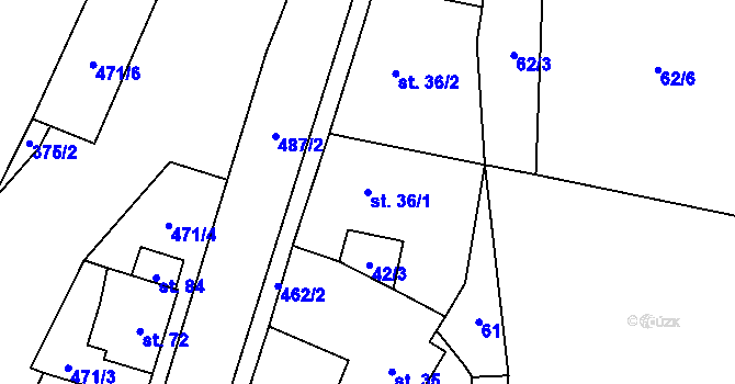 Parcela st. 36/1 v KÚ Vojtěchov u Konice, Katastrální mapa