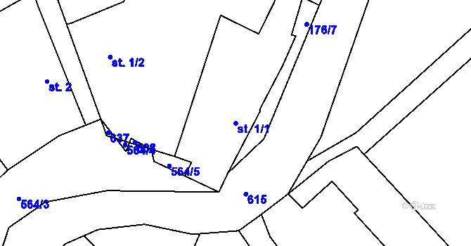 Parcela st. 1/1 v KÚ Hvozdec, Katastrální mapa