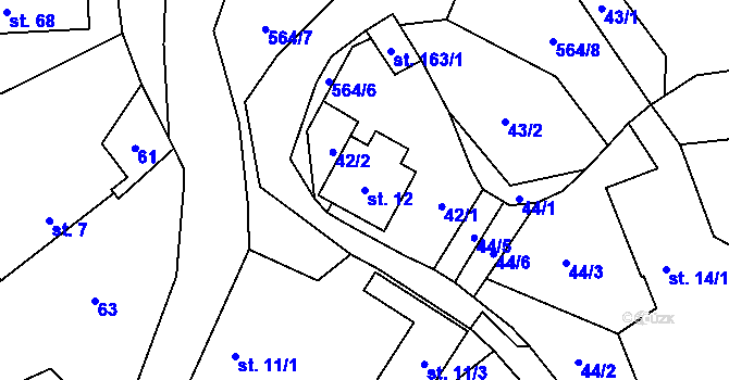Parcela st. 12 v KÚ Hvozdec, Katastrální mapa