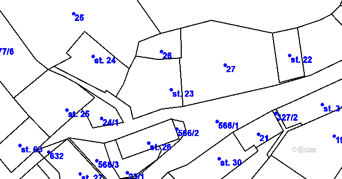 Parcela st. 23 v KÚ Hvozdec, Katastrální mapa