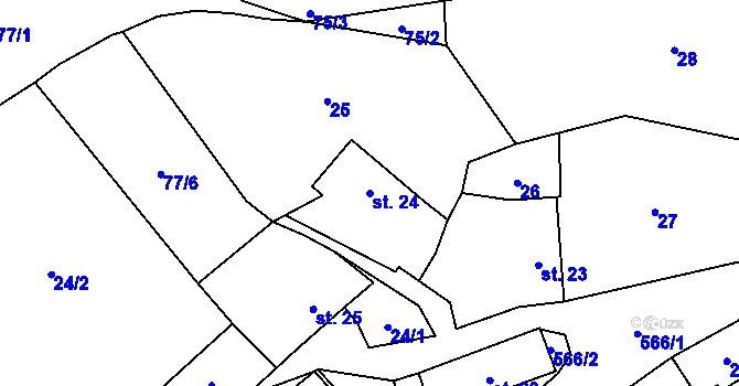 Parcela st. 24 v KÚ Hvozdec, Katastrální mapa