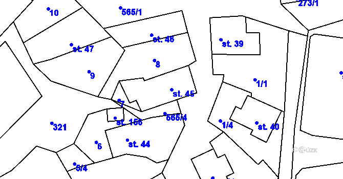 Parcela st. 45 v KÚ Hvozdec, Katastrální mapa