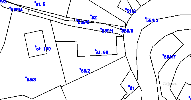Parcela st. 68 v KÚ Hvozdec, Katastrální mapa
