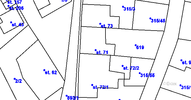 Parcela st. 71 v KÚ Hvozdec, Katastrální mapa