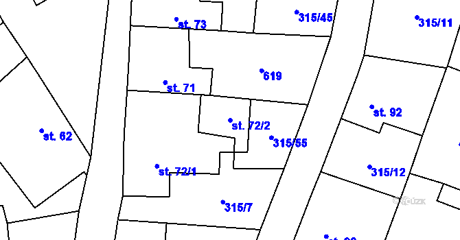 Parcela st. 72/2 v KÚ Hvozdec, Katastrální mapa