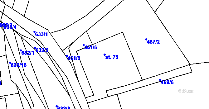 Parcela st. 75 v KÚ Hvozdec, Katastrální mapa