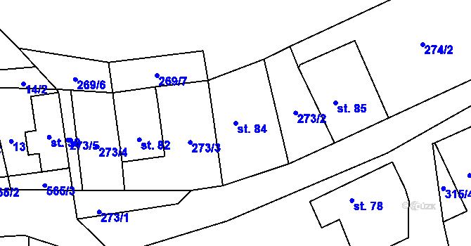 Parcela st. 84 v KÚ Hvozdec, Katastrální mapa
