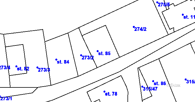Parcela st. 85 v KÚ Hvozdec, Katastrální mapa