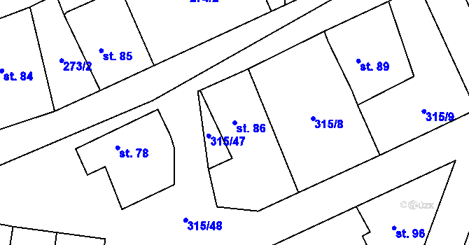 Parcela st. 86 v KÚ Hvozdec, Katastrální mapa