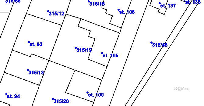 Parcela st. 105 v KÚ Hvozdec, Katastrální mapa