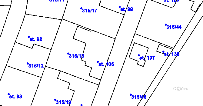 Parcela st. 106 v KÚ Hvozdec, Katastrální mapa