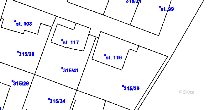 Parcela st. 116 v KÚ Hvozdec, Katastrální mapa