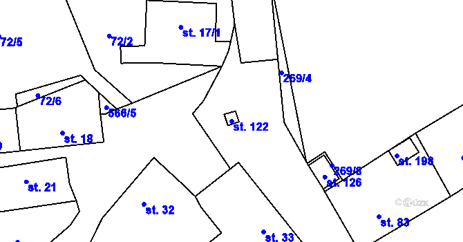 Parcela st. 122 v KÚ Hvozdec, Katastrální mapa