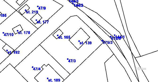 Parcela st. 139 v KÚ Hvozdec, Katastrální mapa