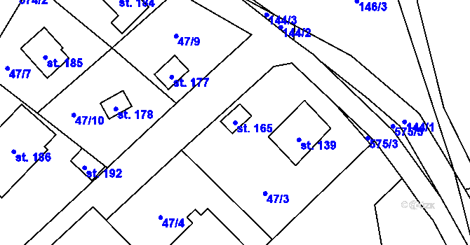 Parcela st. 165 v KÚ Hvozdec, Katastrální mapa