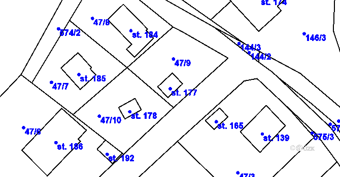 Parcela st. 177 v KÚ Hvozdec, Katastrální mapa
