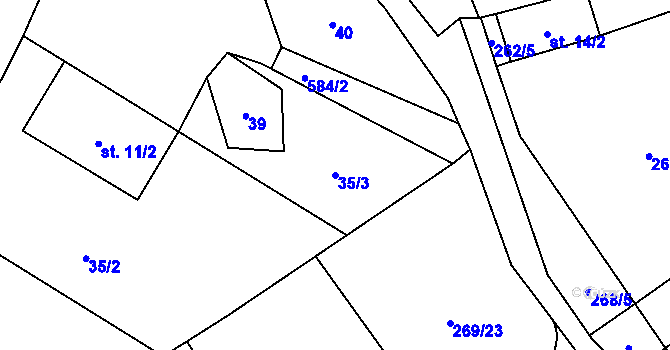 Parcela st. 35/3 v KÚ Hvozdec, Katastrální mapa