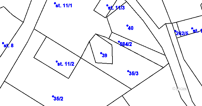 Parcela st. 39 v KÚ Hvozdec, Katastrální mapa