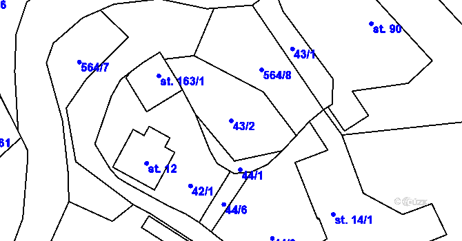 Parcela st. 43/2 v KÚ Hvozdec, Katastrální mapa
