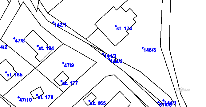 Parcela st. 144/3 v KÚ Hvozdec, Katastrální mapa