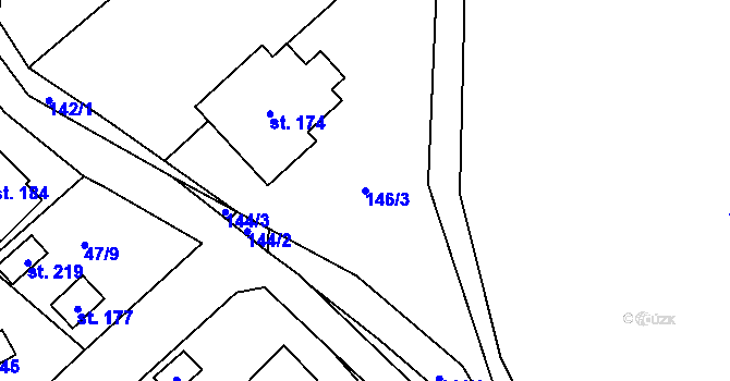 Parcela st. 146/3 v KÚ Hvozdec, Katastrální mapa
