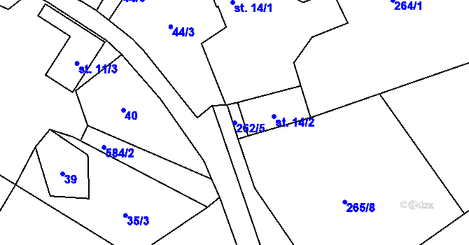 Parcela st. 262/5 v KÚ Hvozdec, Katastrální mapa
