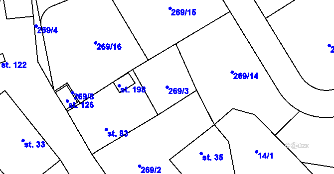 Parcela st. 269/3 v KÚ Hvozdec, Katastrální mapa