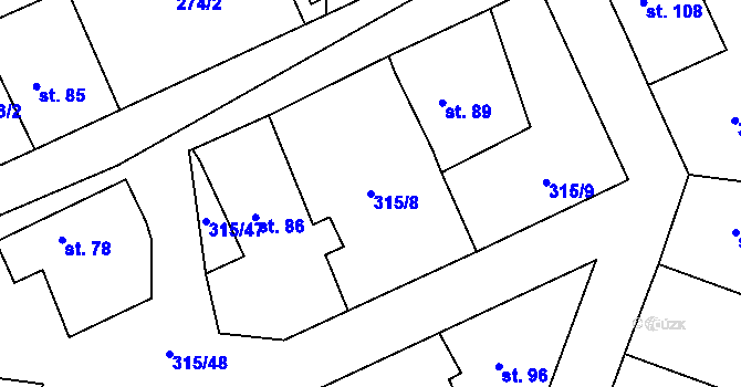 Parcela st. 315/8 v KÚ Hvozdec, Katastrální mapa