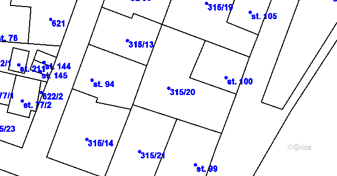 Parcela st. 315/20 v KÚ Hvozdec, Katastrální mapa