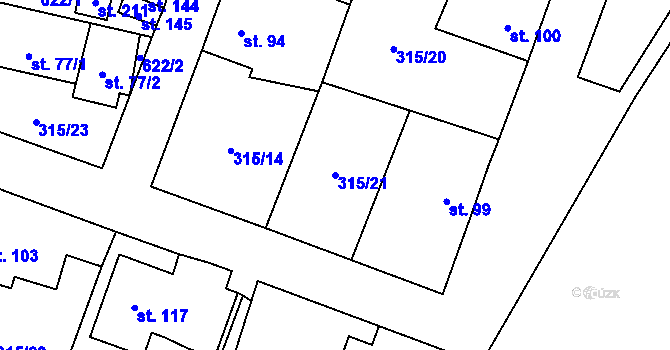 Parcela st. 315/21 v KÚ Hvozdec, Katastrální mapa