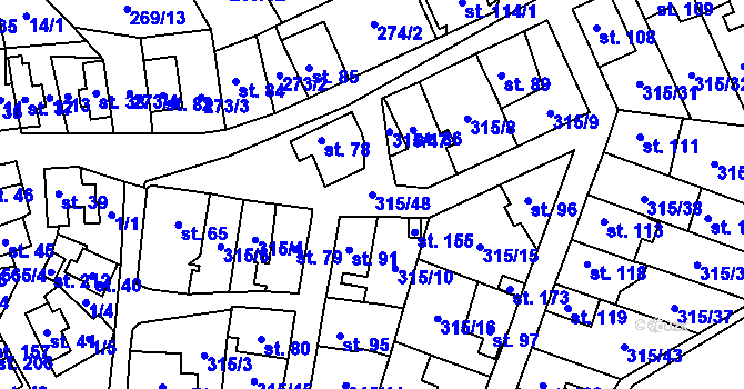Parcela st. 315/48 v KÚ Hvozdec, Katastrální mapa