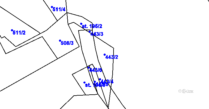 Parcela st. 443/2 v KÚ Hvozdec, Katastrální mapa