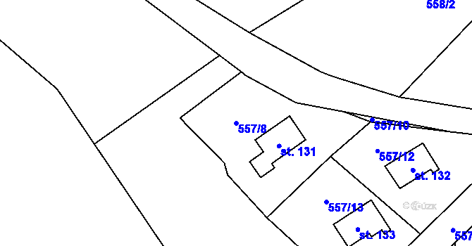 Parcela st. 557/8 v KÚ Hvozdec, Katastrální mapa