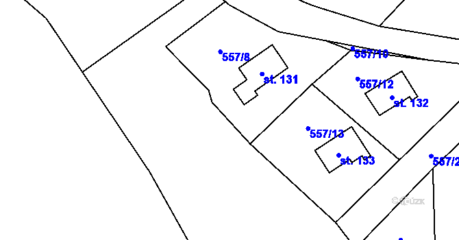 Parcela st. 557/11 v KÚ Hvozdec, Katastrální mapa