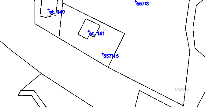 Parcela st. 557/15 v KÚ Hvozdec, Katastrální mapa