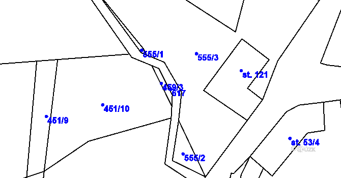 Parcela st. 617 v KÚ Hvozdec, Katastrální mapa