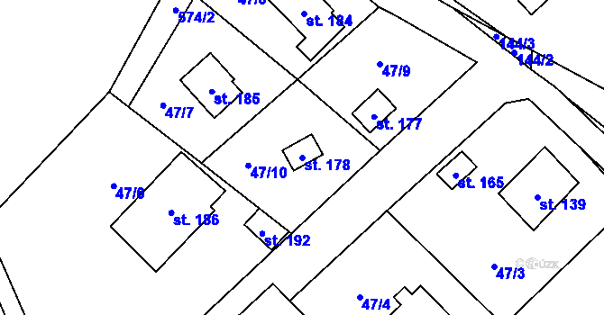 Parcela st. 178 v KÚ Hvozdec, Katastrální mapa