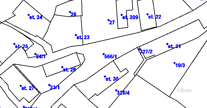 Parcela st. 566/1 v KÚ Hvozdec, Katastrální mapa