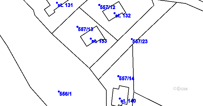 Parcela st. 557/20 v KÚ Hvozdec, Katastrální mapa