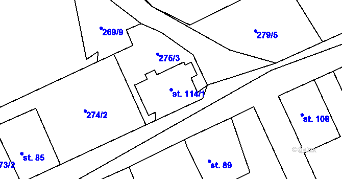 Parcela st. 114/1 v KÚ Hvozdec, Katastrální mapa