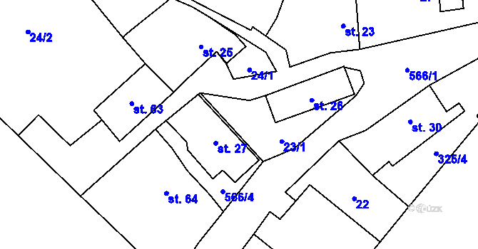 Parcela st. 566/3 v KÚ Hvozdec, Katastrální mapa