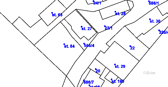 Parcela st. 566/4 v KÚ Hvozdec, Katastrální mapa