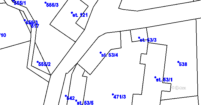 Parcela st. 53/4 v KÚ Hvozdec, Katastrální mapa